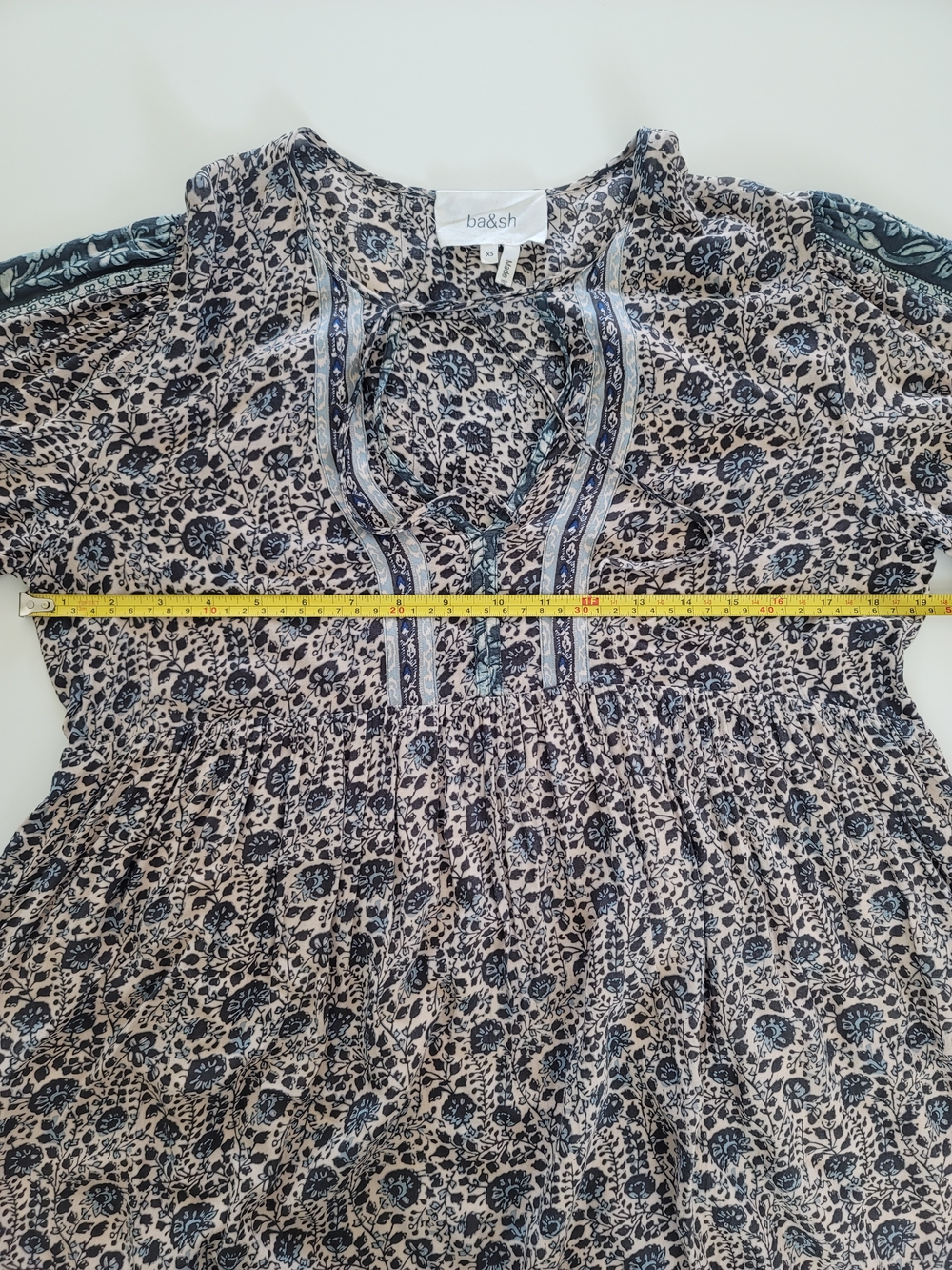 Ba&sh Travis Mini Babydoll Dress in Vert D'Eau Blue Ecru XS - Picture 6 of 13
